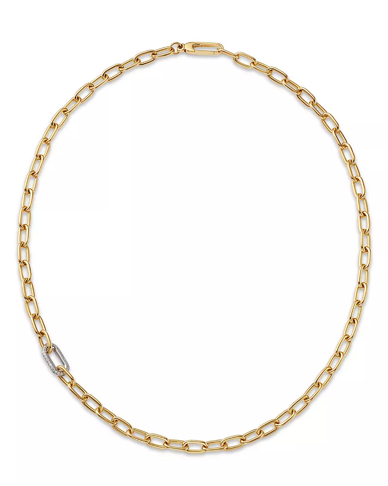 Roberto Coin 18K White & Yellow Gold Bold Gold Diamond Link Paperclip Chain Necklace, 18