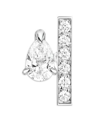18K White Gold Serti sur Vide Diamond Pear & Round Right Side Single Stud Earring