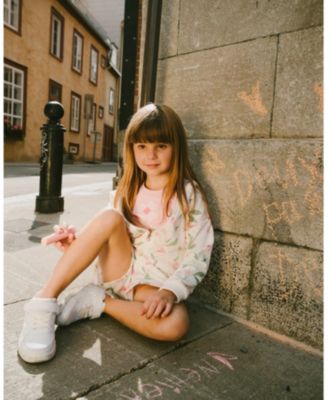 Girls' French Terry Drawstring Waist Flowers Shorts - Big Kid