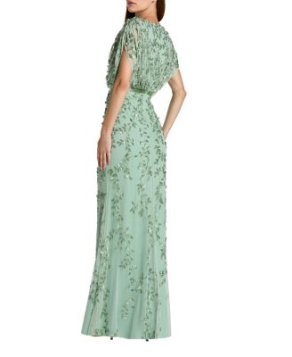  Beaded V-Neck Short Sleeve Blouson Gown