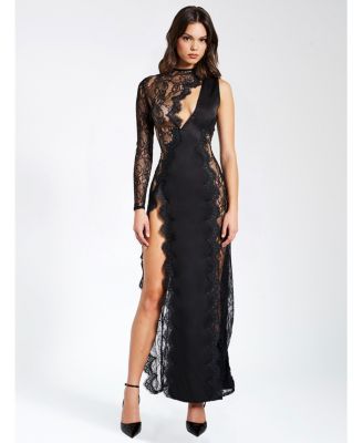  Weslyn Satin Lace High Slit Dress