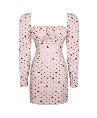  Perla Ruched Bust Velvet-Embossed Bow Mini Dress