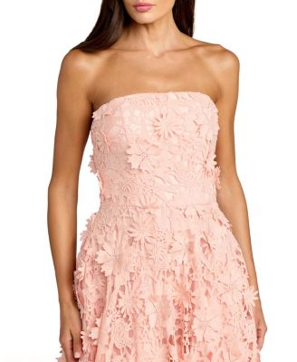  Floral Lace Strapless A Line Midi Dress