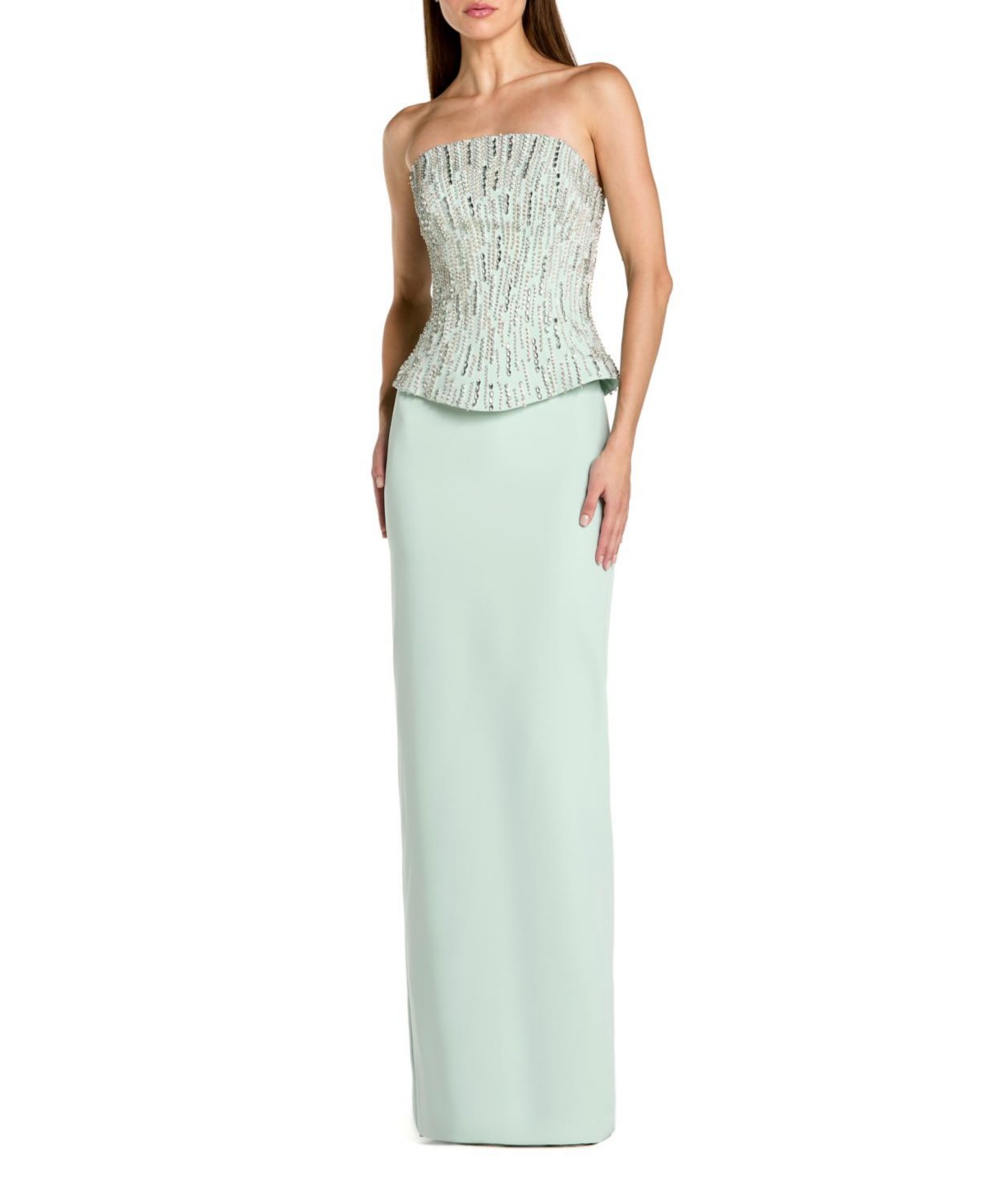 Crepe Embellished Corset Strapless Column Gown