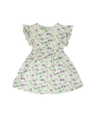  Girls' Jersey Flutter Sleeves Printed Flowers Dress - Baby
