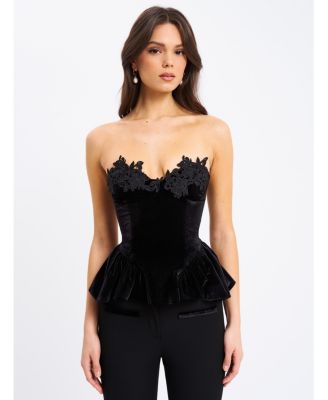  Qiara Velvet Peplum Top with Lace Trim