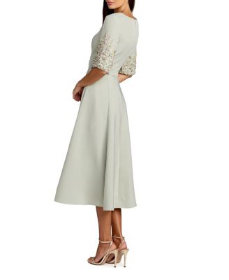  Crepe A Line Midi Dress with Beaded Sleeves