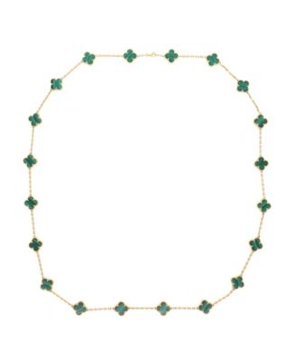 Vintage-Like Alhambra 20 Motifs Necklace 18K Gold and Malachite, 34"
