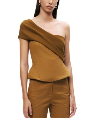  One-Shoulder Draped Gabardine Bustier