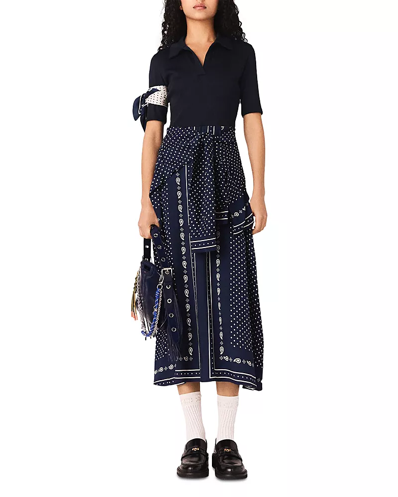 Maje Patterned Mixed Media Dress