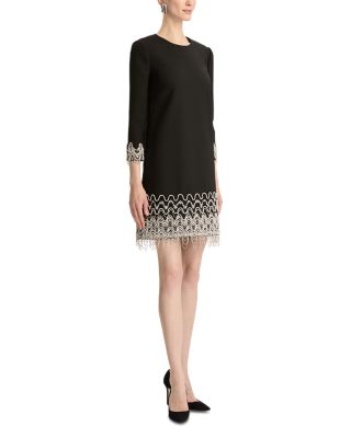 Long Sleeve Wave Embroidered Hem Cocktail Dress