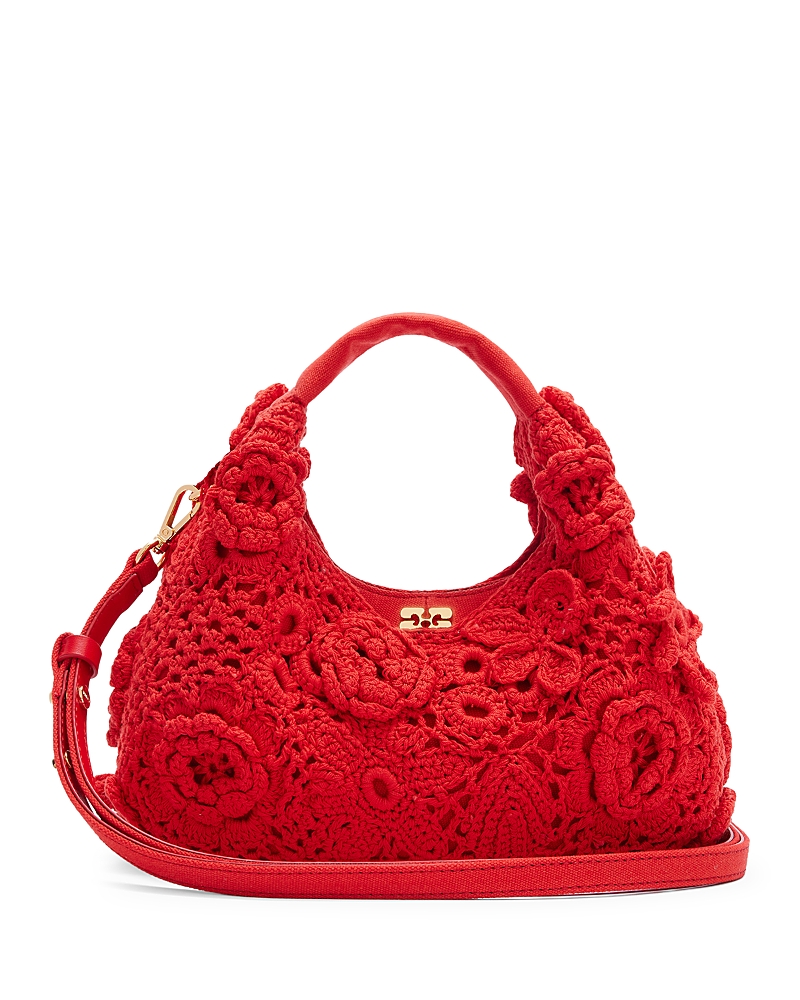 Ganni Mini Crochet Cotton Hobo Bag