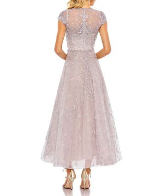  Petite Embellished High Neck Cap Sleeve A Line Dress