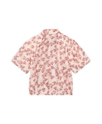  Women's Heart Print Puff Sleeve Shirt