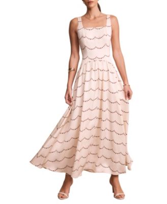  Women's Spot Print Midi Dress with Thin Straps