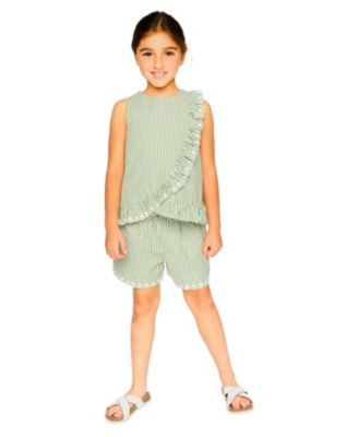 Girls' Sleeveless Embroidered Ruffle Stripes Top - Big Kid