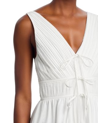 V Neck Tie Front Yellow Midi Dress