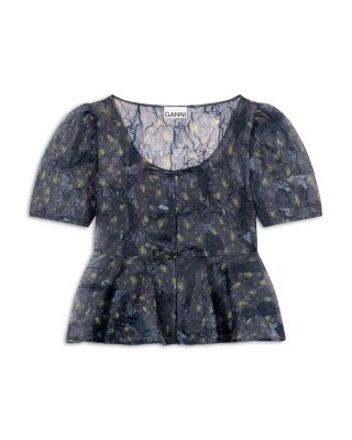 Shibori Organza Peplum Blouse