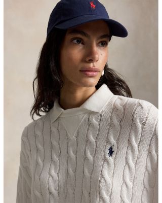 Cable Knit Cotton Polo Collar Sweater