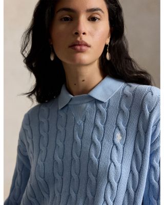 Cable Knit Cotton Polo Collar Sweater