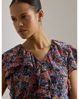 Floral Ruffle Trim Georgette Blouse