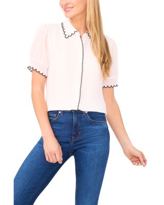 Cece Scallop Contrast Trim Button Blouse
