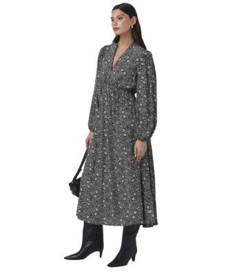 Petal Crepe V Neck Midi Waisted Dress