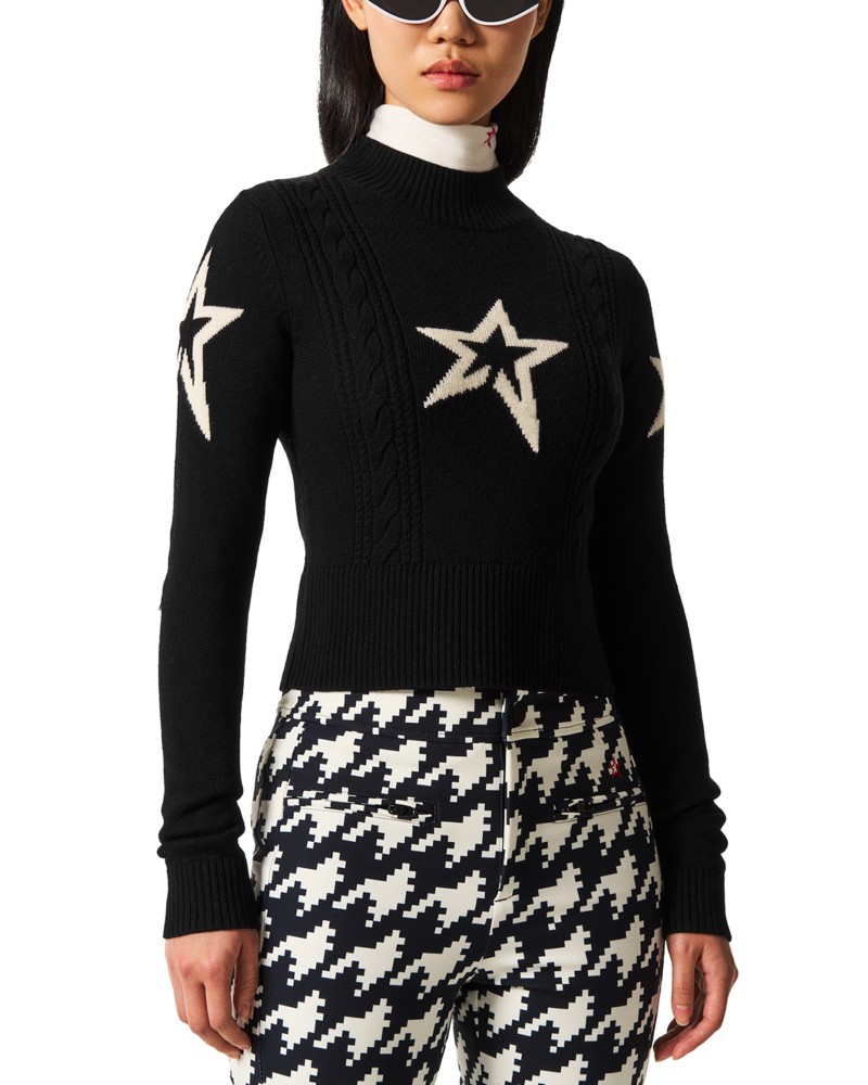 Perfect Moment Cable Underwear Merino Wool Sweater in Black