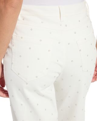 Audrey Pearled Embellished Crop Jeans in Ecru White
