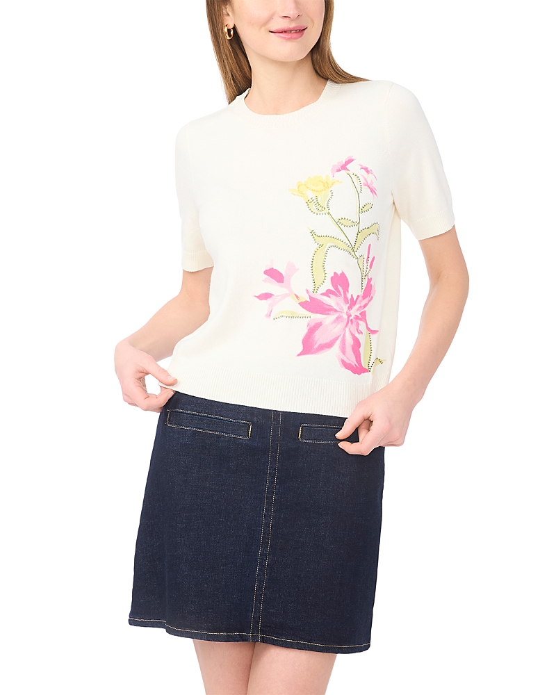 Vince Camuto Placed Print Crewneck Sweater
