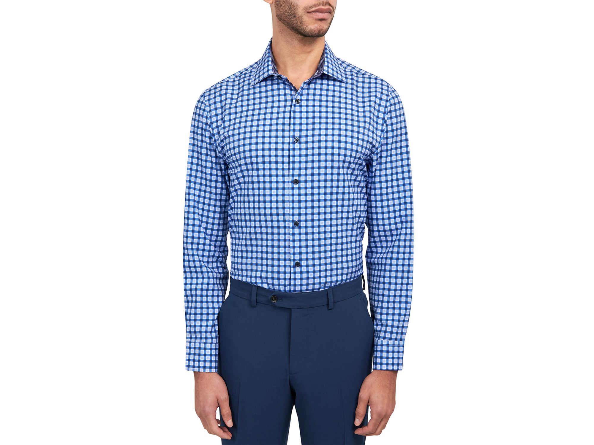 Slim Fit Small Windowpane Performance Dress Shirt