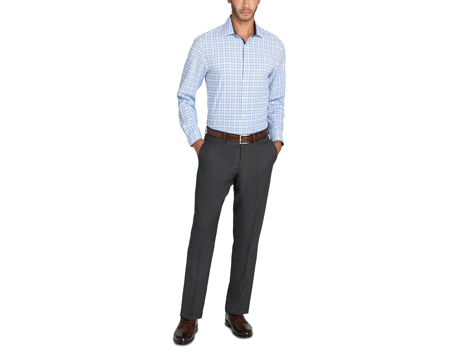 Slim Fit Plaid Performance Dress Shirt — Image 3