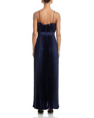 Long Pleated Spaghetti Strap Gown - Exclusive