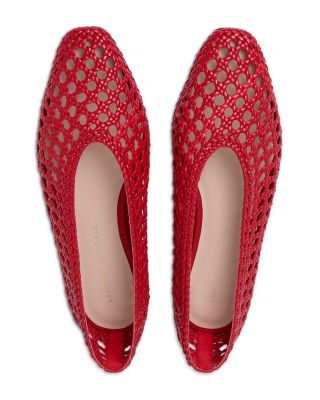 Women's Red Woven Leather Ballet Flats