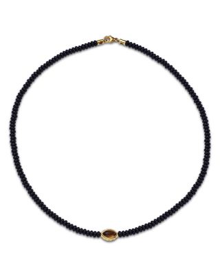 14K Yellow Gold Citrine Eye of the Idol & Onyx Bead Collar Necklace, 19"