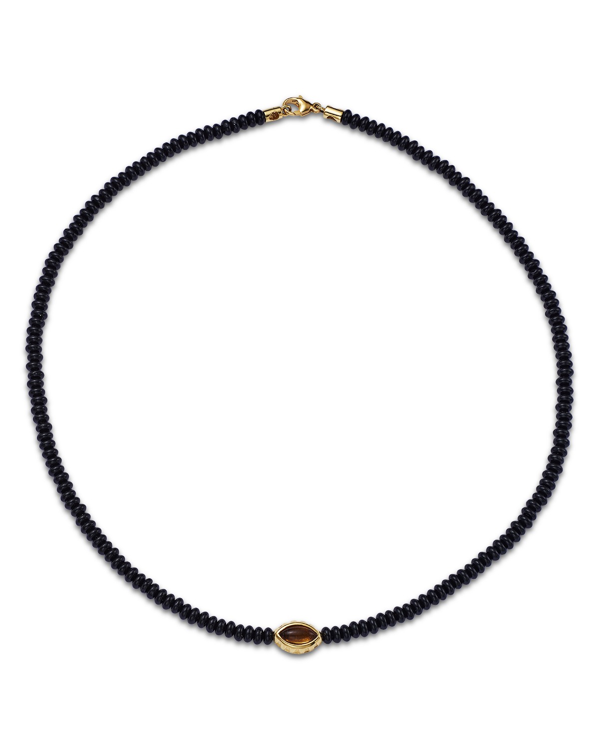 14K Yellow Gold Citrine Eye of the Idol & Onyx Bead Collar Necklace, 19"
