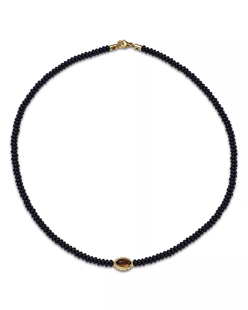 Luis Morais 14K Yellow Gold Citrine Eye of the Idol & Onyx Bead Collar Necklace, 19