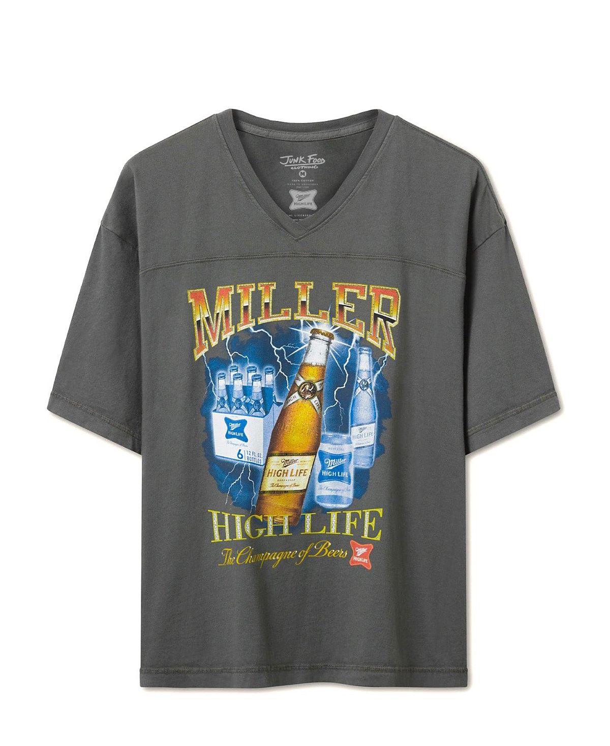 Junk Food Clothing Unisex Miller High Life Lightning Bottles V-Neck Hockey Tee