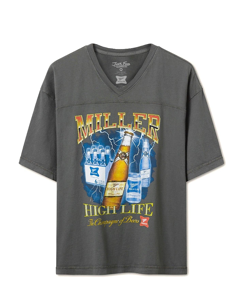 Junk Food Clothing Unisex Miller High Life Lightning Bottles V-Neck Hockey Tee