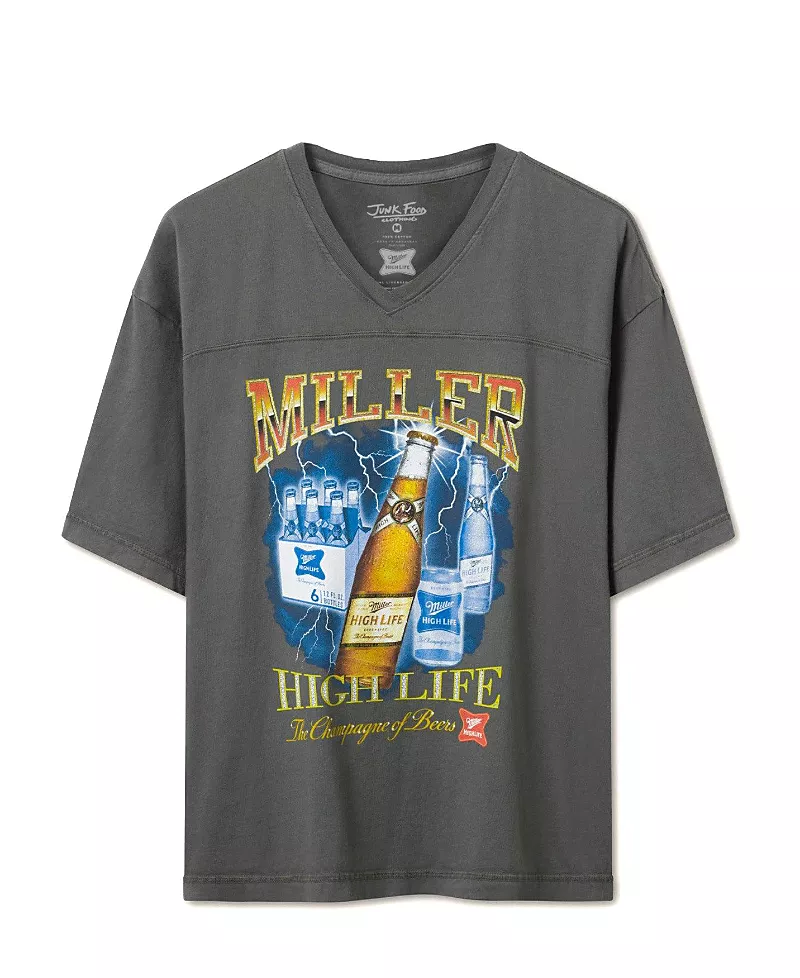 Junk Food Clothing Unisex Miller High Life Lightning Bottles V-Neck Hockey Tee