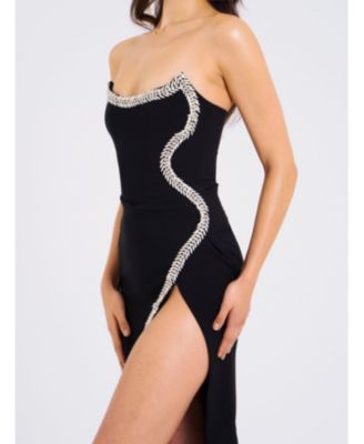  Xoana Crystal Embellished High Slit Gown