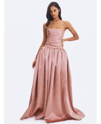  Willette Satin Strapless Gathered Maxi Dress