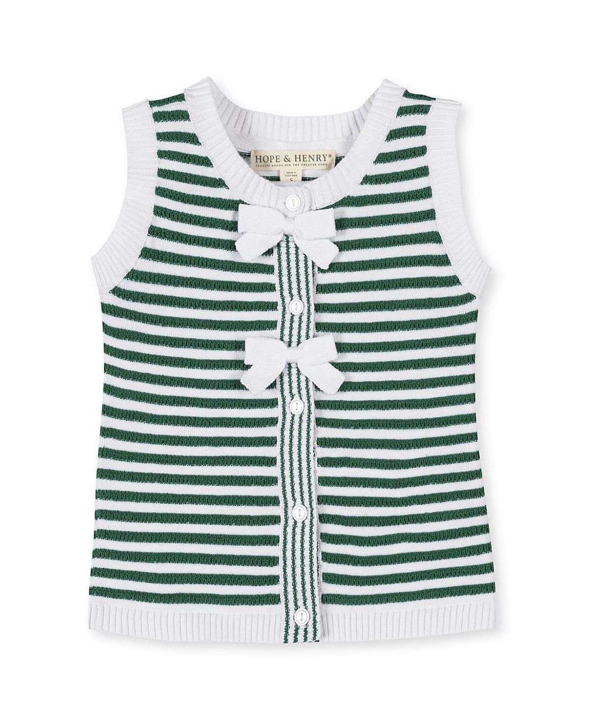 Hope & Henry Girls' Organic Button Front Sweater Tank with Bows - Little Kid, Big Kid