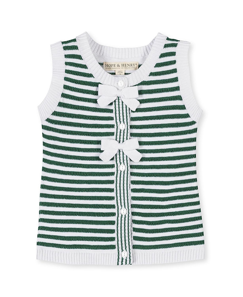 Hope & Henry Girls' Organic Button Front Sweater Tank with Bows - Little Kid, Big Kid