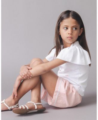 Girls' Organic Ruffle Sleeve Pointelle Sweater - Little Kid, Big Kid