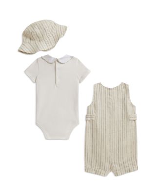 Boys' Linen-Blend Bodysuit, Striped Overall & Hat Set - Baby