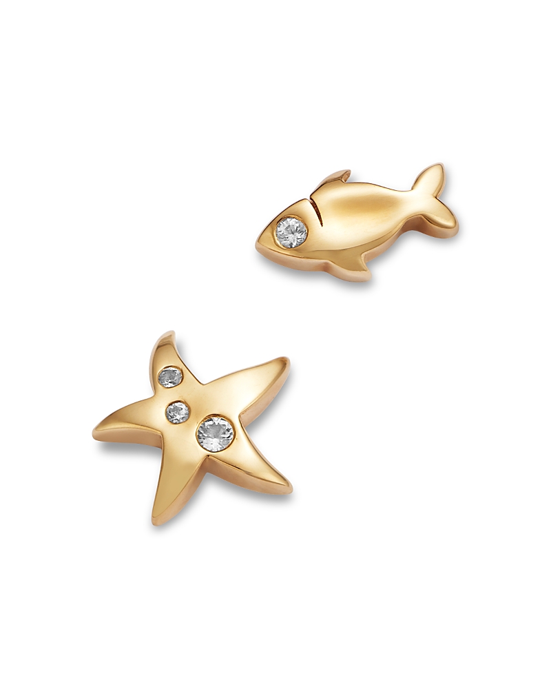 Moon & Meadow 14K Yellow Gold Diamond Fish & Starfish Mismatch Stud Earrings - Exclusive