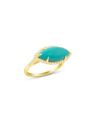 14K Yellow Gold Turquoise & Diamond Marquis Halo Ring