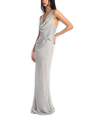 Knit Gathered Cowl Neck Dress