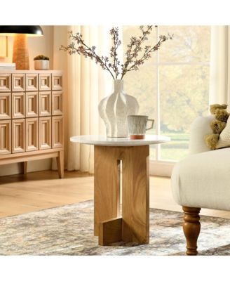 Tarin Acacia Wood and Marble Side Table